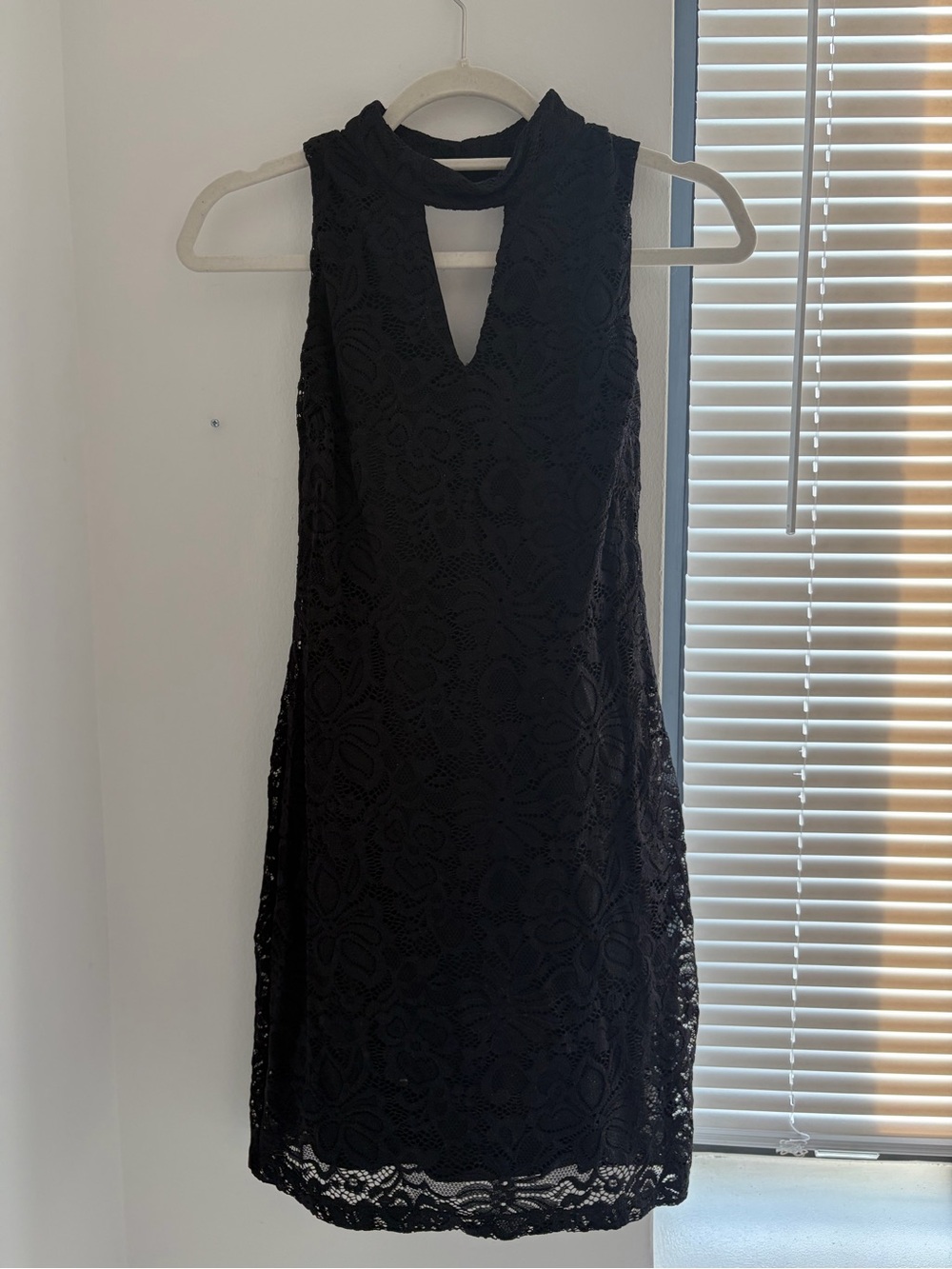 BCX Black Lace Mini Dress with Choker V-Neck